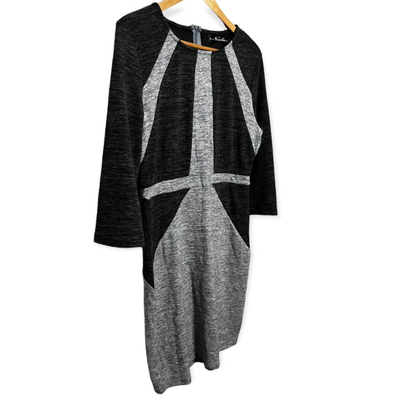 Neesha Women's Heathered Dark & Light Gray Knit Sweater Dress Round Neck Size L - Picture 3 of 14
